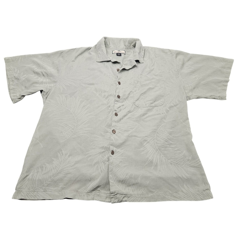 Tommy Bahama Button Up Shirt Mens XL Sage Green Silk Palm Leaf Jacquard Tropical
